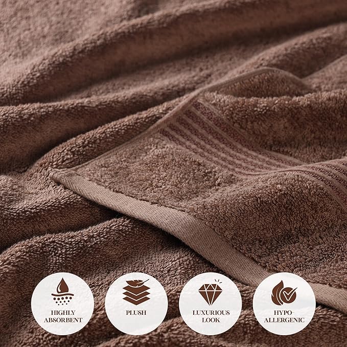 Superior Egyptian Cotton Bath Towel Set, Home Bathroom Towels, Master, Guest Bath, Decor Essentials, Quick Dry, Absorbent, Large Body Towels, Spa, Hotel, Resort, Adult, Kids, Set of 2, Mocha