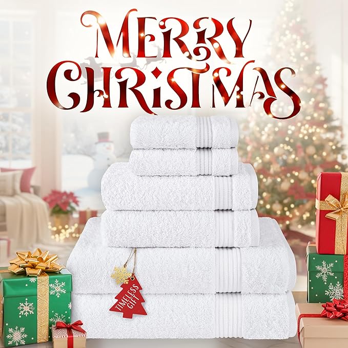 Cotton Paradise 6 Piece Towel Set, 100% Cotton Soft Absorbent Turkish Towels for Bathroom, 2 Bath Towels 2 Hand Towels 2 Washcloths, White Towel Set