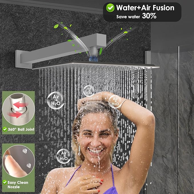 Enga Shower System with Body Jets 12 Inch Wall Mounted Rain Shower and Handheld Sprays Brass Full Body Massage Spa Jets Contain Rough-in Shower Valve, Brushed Nickel