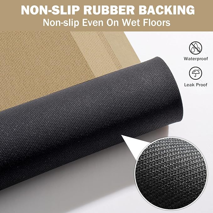 Non Slip Long Bath Mat Bathroom Runner, Rubber Backing Ultra Thin Bathroom Rugs Fit Under Door Quick Dry Super Absorbent Washable Bath Rug Shower Mat for Bathtub Sink Floor, Brown 24"x48"