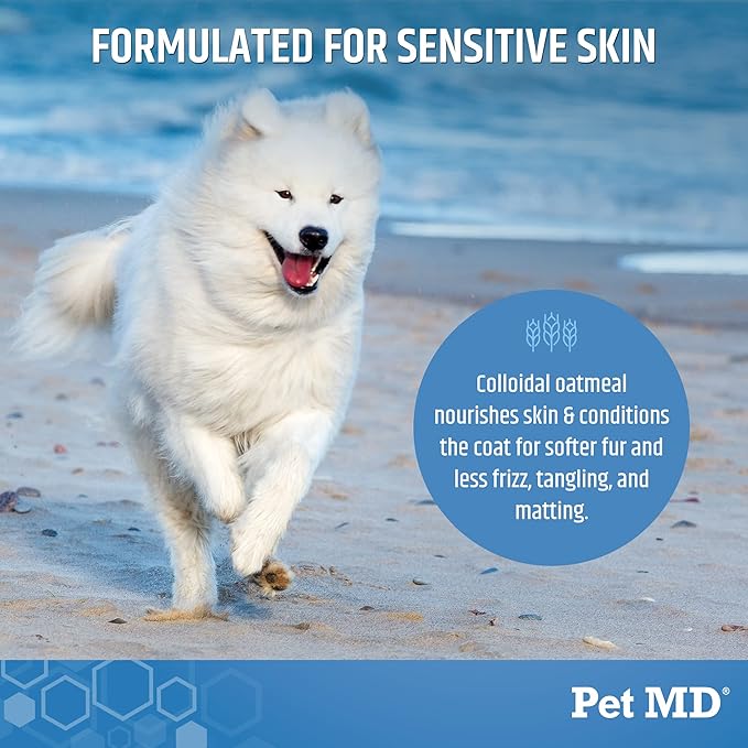 Pet MD Bright Whitening Shampoo for Dogs & Cats - Colloidal Oatmeal Moisturizes and Restores Dry Fur - Professional Dog Shampoo Gallon - Tearless Grooming Formula for Puppies & Kittens