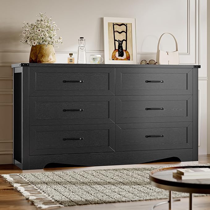 6-Drawer Dresser for Bedroom, Modern Wooden Chest of Drawers with Metal Handles, Anti-Tipping Design, Sturdy and Stable Storage Organizer for Living Room, Entryway, Home Office