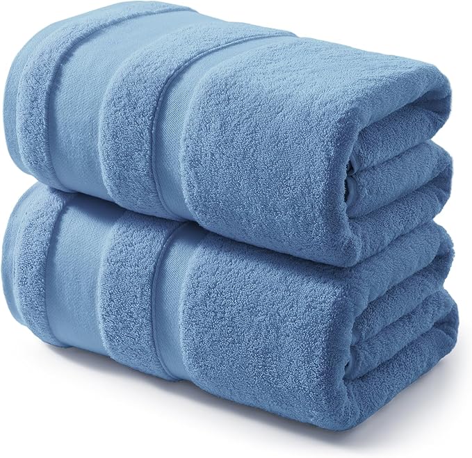 REDKISS 100% Cotton Bath Towels Set of 2, Extra Large Bath Sheets 35 X 70 Inches, 800 GSM, Quick Dry, Ultra Soft & Super Absorbent Bathroom Towel Sets for Bathroom, Gym, Spa, Pool & Hotel, Light Blue