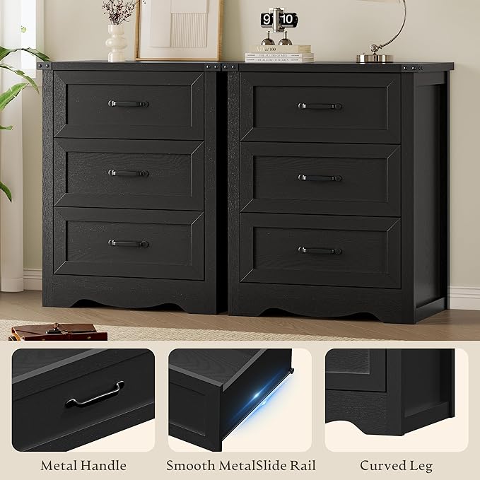 3-Drawer Dresser for Bedroom, Small Wooden Chest of Drawers with Metal Handles, Narrow Storage Cabinet with Anti-Tipping Design, Sturdy Dresser Organizer for Closet, Living Room, Entryway