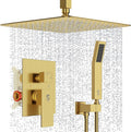 SR SUN RISE 12 Inch Ceiling Mounted Shower System Rain Mixer Shower Combo Set Rainfall Shower Head System Brushed Gold Shower Faucet Trim Repair Kits with Shower Rough-in Valve Body and Trim