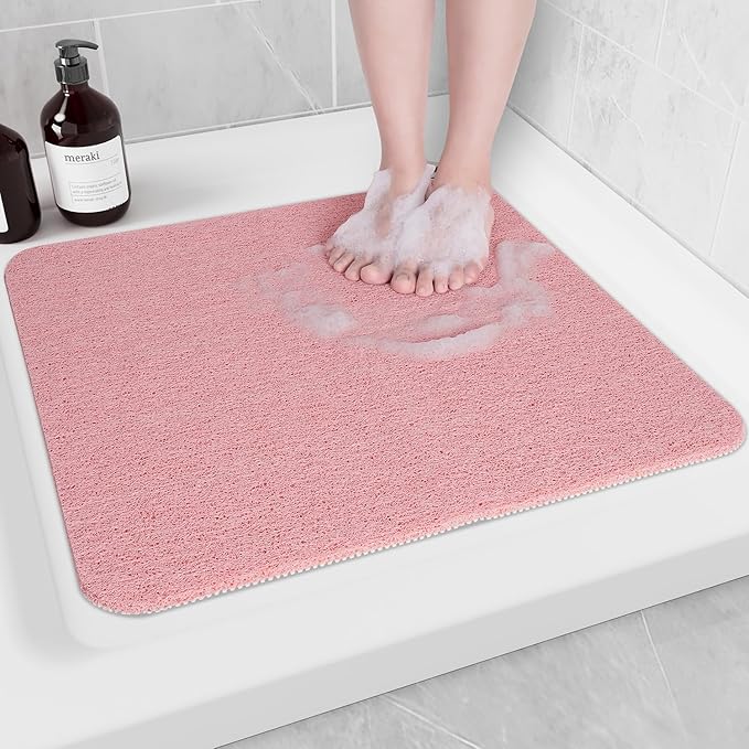 Non-Slip Bathtub Mat, Anti Slip Shower Mat, Fast Drying Bathtub Mats, Foot Scrubber Mat, Anti Slip Mat for Tub, Floor, Bathroom, Kitchen, Home, Hotel (Pink 24"×24")