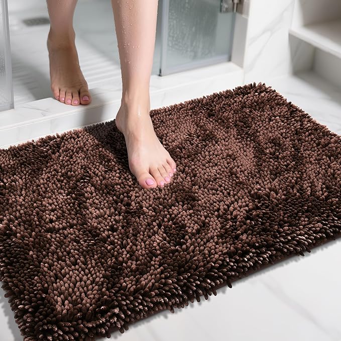 Yimobra Large Bathroom Rug Non Slip 36x24 Inch, Extra Thick Soft Absorbent Chenille Bath Mat, Machine Washable Quick Dry Bath Rugs for Bathroom Floor, Tub and Shower, Home Decor Accessories, Brown