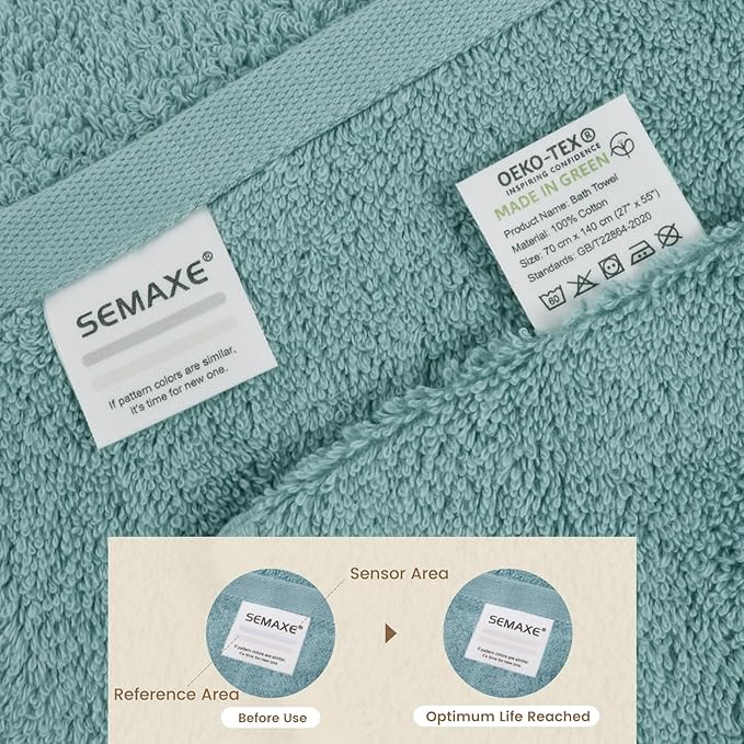 SEMAXE Bath Towel for Bathroom, 100% Cotton Towel with Hanging Loop and Smart Tag, Hotel & Spa Quality Soft Absorbent Towel, Gift Box Packaging, 1 Pc Blue Bath Towel, 54" L x 27" W
