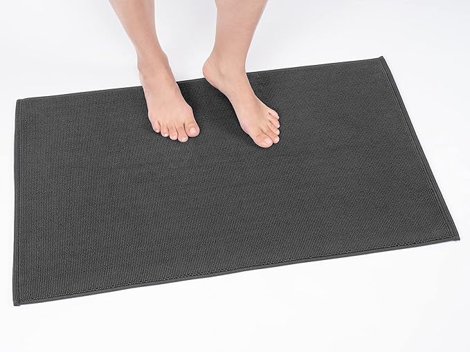 Cotton Paradise 100% Cotton Non Slip Bath Mats for Bathroom, 17x24 inch Soft Absorbent Quick Dry Machine Washable Floor Bath Mat, Dark Gray