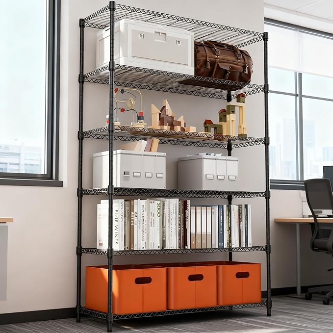6 Tiers Shelf 2100 lbs Steel Storage Shelving Utility Shelving Unit Steel Organizer Wire Rack for Home,Kitchen,Office,Garage Black 17.7" D x 47.2" W x 82.4" H