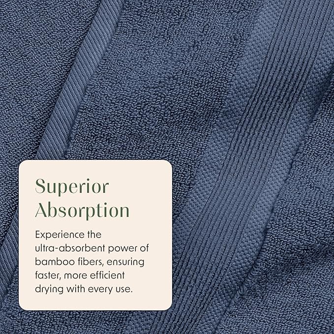 Springtree Home Luxury Viscose from Bamboo Bath Towel Set of 4 | 35% Viscose from Bamboo - 65% Cotton | Absorbent Quick-Dry Towels for Bathroom | Oeko-TEX Standard 100 Cotton | French Blue