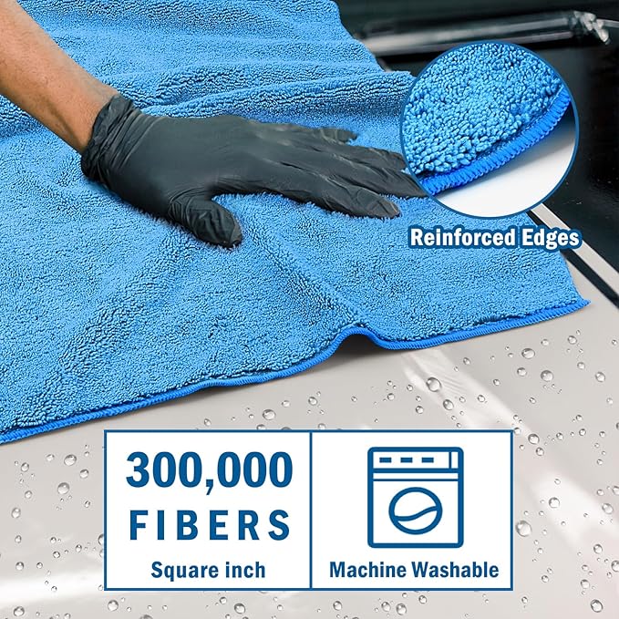 HOMEXCEL Professional Large Microfiber Car Drying Towels 2 Pack, Lint Free, Scratch Free, Highly Absorbent Drying Towel for Cars, SUVs, RVs, Trucks, and Boats,31" x 24",Blue