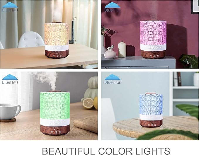 BlueHills 2500 ML XL Essential Oil Diffuser for Large Room Aroma Humidifier Home Decor Bed Baby Room Big Huge 2.5 L Capacity Long Run Color Lights Decorative Design High Mist Dark Wood Grain F004