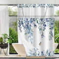 No Hook Shower Curtain and Liner Set, Blue Eucalyptus Floral Shower Curtains for Bathroom, Bath Curtain Sets with Snap in Liner, Waterproof with See Through Top Window, 71x84 Inches