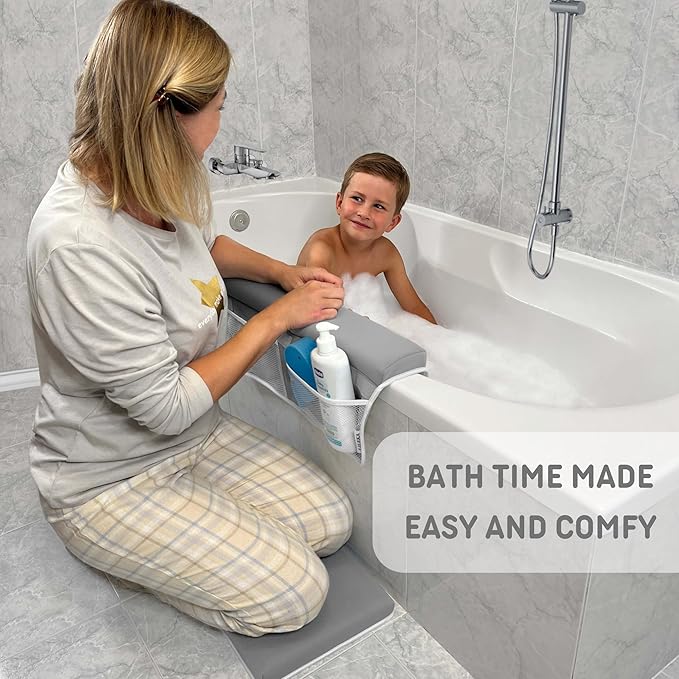 Baby Bath Kneeler and Elbow Rest Pad Set - Non-Slip Quick Dry Bath Kneeling Pad and Bath Elbow Rest Pad with Pockets for Baby Bath Essentials