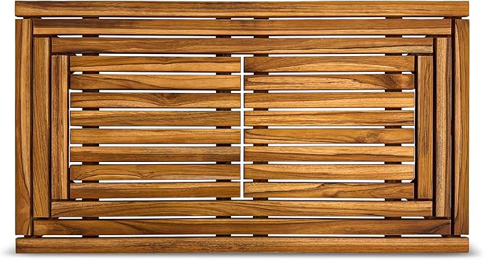 StrongTek Large Teak Bath Mat, 35.4" x 20" Solid Wood Shower Mat with Slatted Design, Pre-Oiled & Water-Resistant, Non-Slip Mat for Bathroom, Spa, and Outdoor Use