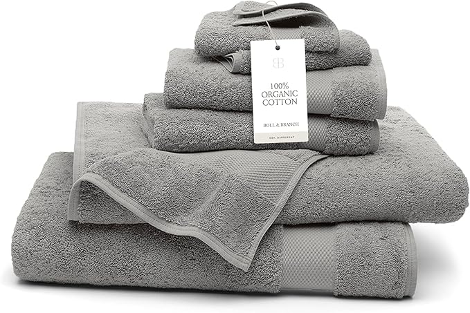 BOLL & BRANCH Plush Bath Sheet Set - Stone - 6 Piece - Includes 2 Oversized Bath Sheets, 2 Hand Towels & 2 Washcloths - 100% Organic Cotton - Ultra Soft & Luxurious - Quick Absorbing