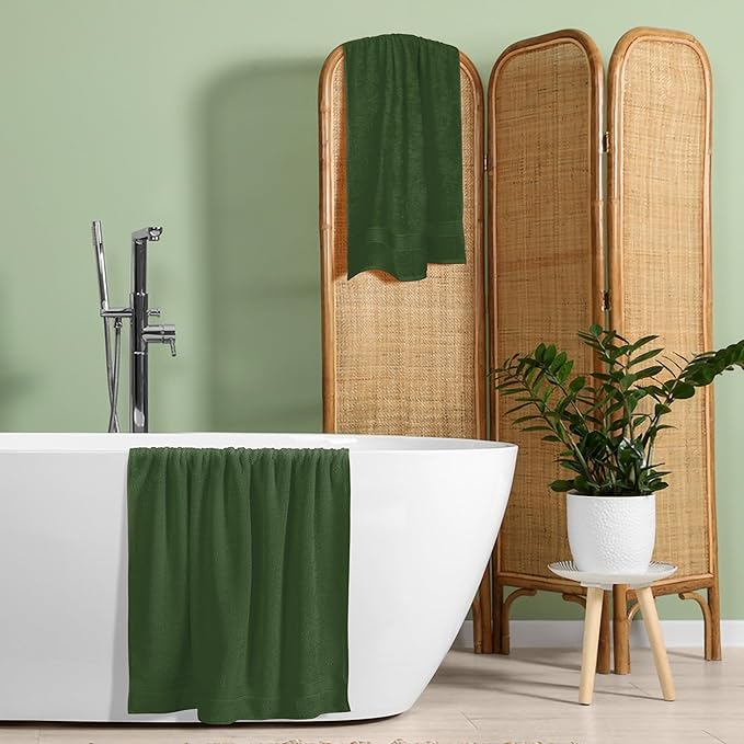 BELZZI Home Ultra Soft 4 Pack Oversized Bath Towel Set 27x54, Cotton Compact Bath Towels, Highly Absorbant Eco-Friendly Quickdry & Lightweight Towel, Ideal for Gym Travel Camp Pool - Olive Green