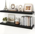 Floating Shelves for Wall, 9.3" Deep Wall Mounted Wood Shelves for Bathroom, Bedroom, Living Room, Kitchen, Hanging Shelf for Books/Storage/Room Decor (Black, 36")