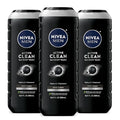 NIVEA Men Active Clean Body Wash with Natural Charcoal for Normal to Oily Skin, 3-in-1 Charcoal Body Wash, Face and Hair, Draws Out Dirt and Impurities, 16.9 Fl Oz Bottle, Pack of 3