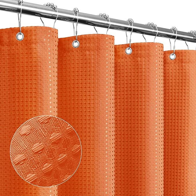 Gibelle Burnt Orange Shower Curtain, Waffle Weave Textured Fabric Shower Curtain for Bathroom - Soft Cloth & Hotel Spa Luxury, Water Repellent, Machine Washable, 72X72, Burnt Orange