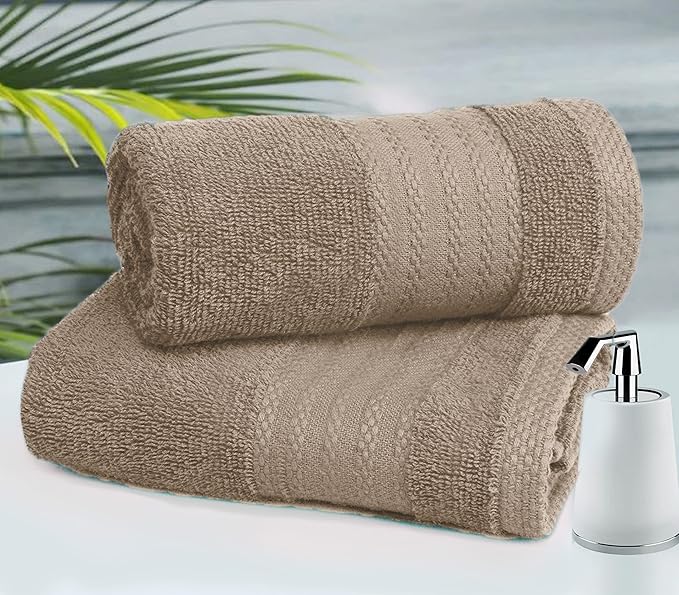 GLAMBURG Premium Cotton 4 Pack Bath Towel Set - 100% Pure Cotton - 4 Bath Towels 27x54 - Ideal for Everyday use - Ultra Soft & Highly Absorbent - Tan