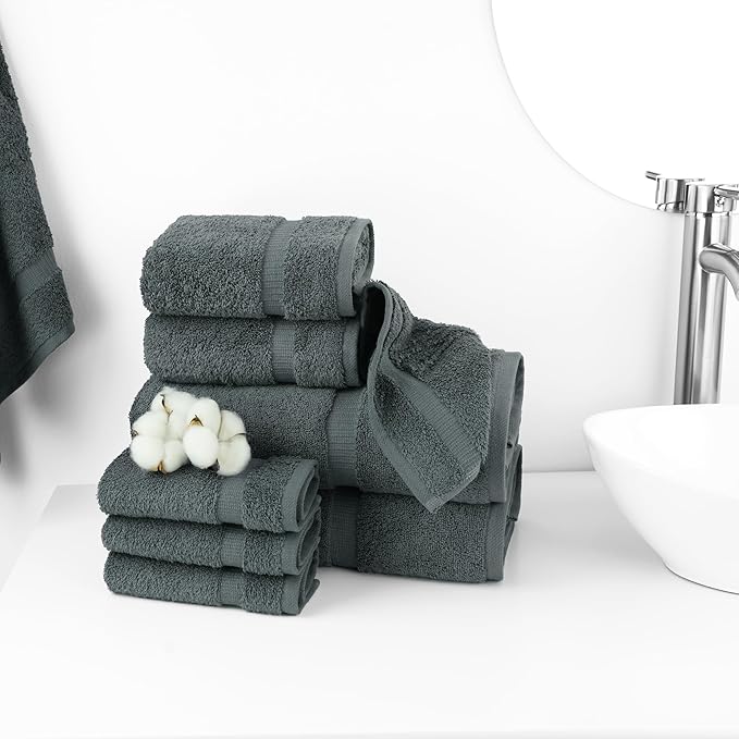 Chakir Turkish Linens | Hotel & Spa Quality 100% Cotton Premium Turkish Towels | Soft & Absorbent (8-Piece Towel Sets, Dark Gray)