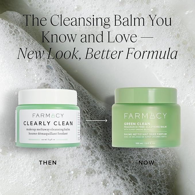 Farmacy Makeup Remover Cleansing Balm - Green Clean Waterproof Makeup Remover + Oil Based Cleanser - Newly Formulated Double Cleanser with Plant Based Waxes + Upcycled Moringa - Fragrance Free (200ml)