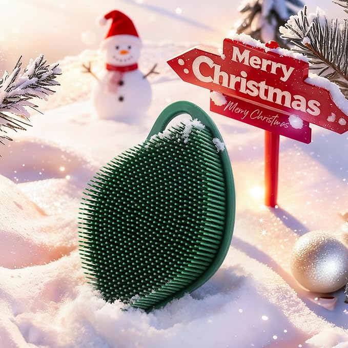 Sndyi Christmas Silicone Body Scrubber, Limited Edition Leaf-Shaped Shower Brush for Gentle Cleanse & Exfoliation, Soft Silicone Loofah Body Brush for Sensitive Skin, Perfect Holiday Gift, Evergreen
