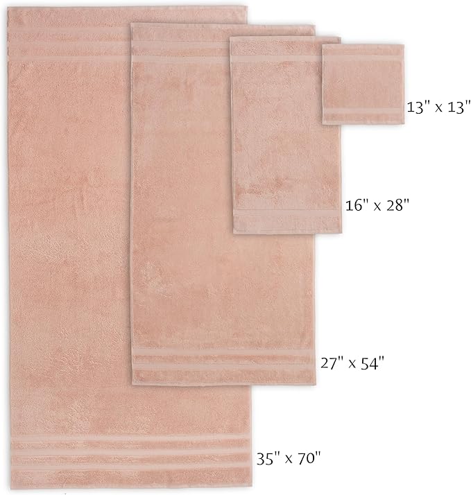 SOFE H&L | Olea Towel Set | 100% Cotton Premium Turkish Towels for Bathroom | Soft, Absorbent, Durable (Blush, Set of 4 - Washcloth)
