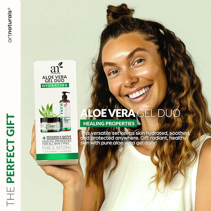 artnaturals Aloe Vera Gel Set - JUMBO 20oz - Sunburn Relief & Hydration for Face, Body, Scalp & Hair - Calming Moisturizer After Sun Exposure - Freshly Harvested within 12 Hours