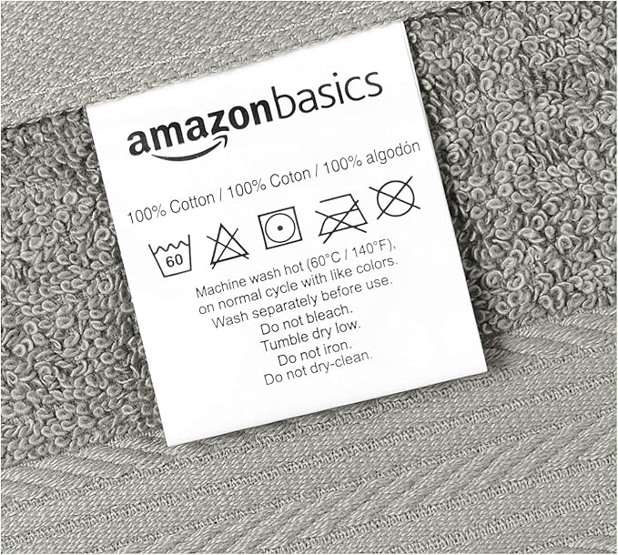 Amazon Basics Cotton Washcloths for Bathroom, Soft and Highly Absorbent, 12 in x 12 in, Gray, 12-Pack