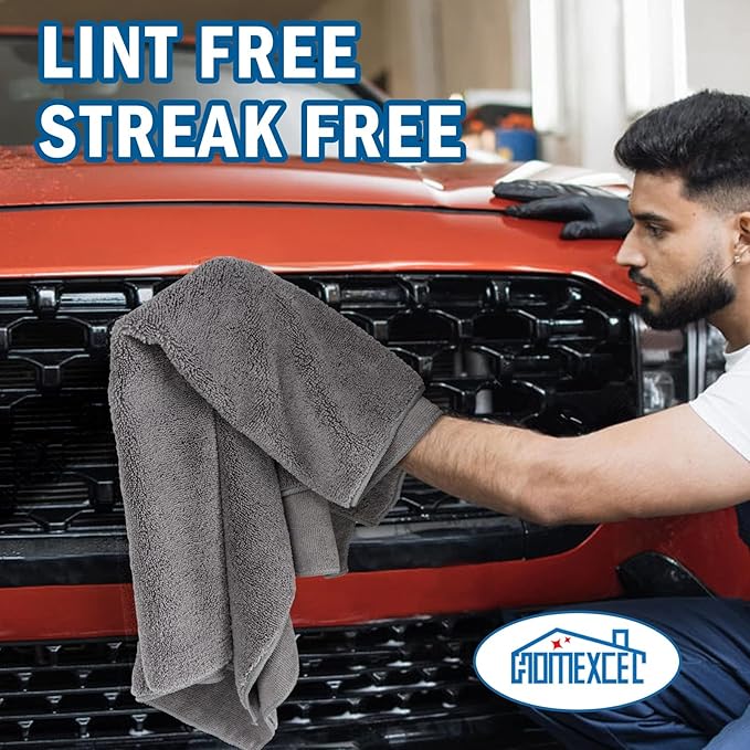 HOMEXCEL Professional Large Microfiber Car Drying Towels 4 Pack, Lint Free, Scratch Free, Highly Absorbent Drying Towel for Cars, SUVs, RVs, Trucks, and Boats,31" x 24 ",Grey