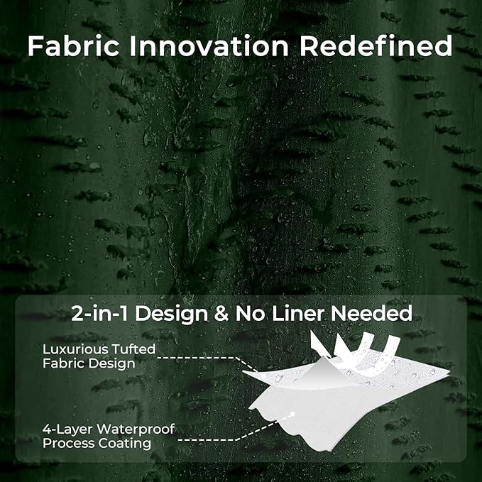 78inch Extra Long Dark Green Boho Shower Curtain Woven Fabric Shower Curtain Tufted Chervon Textured Shower Curtains Modern Minimalist Shower Curtains for Bathroom