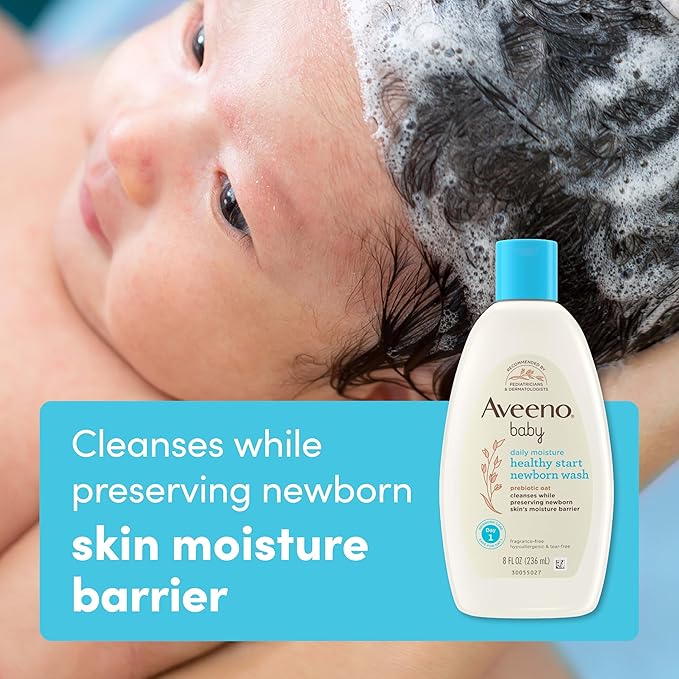 Aveeno Baby Healthy Start Nourishing Newborn Wash, Hypoallergenic Baby Body Wash, Prebiotic Oat, Gently Cleanses Sensitive Skin, No added Fragrances & Parabens, Tear-free, 8 fl. oz