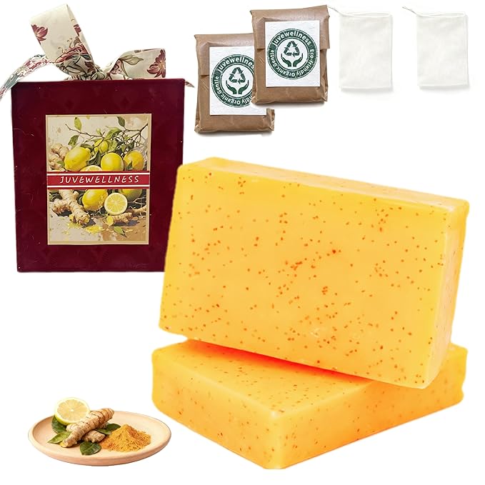 Natural Turmeric & Lemon Soap for Even Skin Tone, Acne-Prone Skin Care,Handmade, Luxury Bath & Shower Gift,gentle effective, plant-based cold processed natural soap gift set (2 pack)