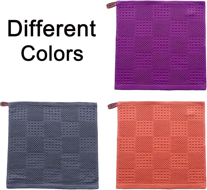 Waffle Weave Cotton Washing Cloth Ultra Soft and Absorbent Washcloths for Bathroom Kitchen and Gym Natural Cotton (6, Mixed)