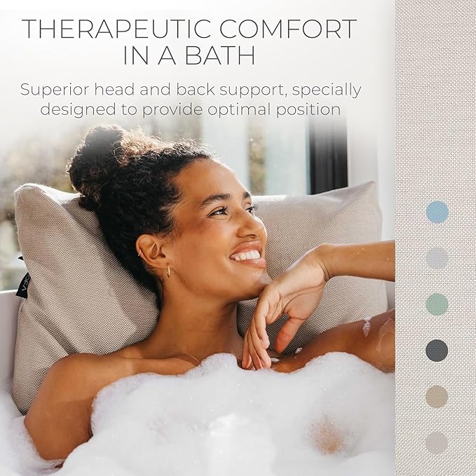 BADESOFA® Luxury Bath Pillow S - Ultra Comfortable & Quick-Drying Bath Back Pillow - Washable Full Body Bath Pillow for Bathtub - Therapeutic Head and Neck Support - Luxury Spa Cushion in Ivory Pearl