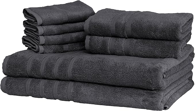 Mosobam Luxury Turkish 8pc XL Towel Set 35X70 16X30 13X13 Charcoal Gray (Dark Grey) 700 GSM Bamboo Viscose & Aegean Turkish Combed Cotton