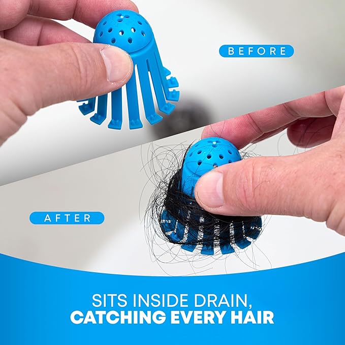 TubShroom Toss 21pk Disposable Bath Tub Drain Strainers - Hair Catcher Snare for Shower Bathtub to Prevent Clogged Drains, Traps Human and Pet Hair, One Year Supply (Blue)