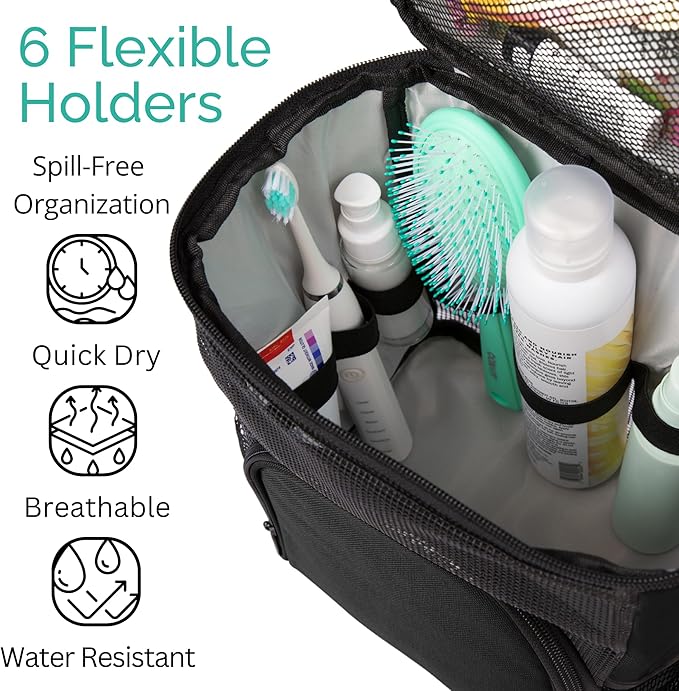 Original Portable Shower Caddy For College Dorms - Foldable Mesh Tote - Dorm Room Essentials - Durable Hanging Travel Shower Bag - Perfect for College Students, Men, Women (Black)