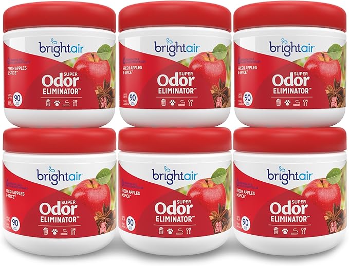 Bright Air 14 oz. Super Odor Eliminator, for Medium-Size Spaces, Fresh Apples & Spice Scent, Case of 6, Lasts Up to 90 Days Each