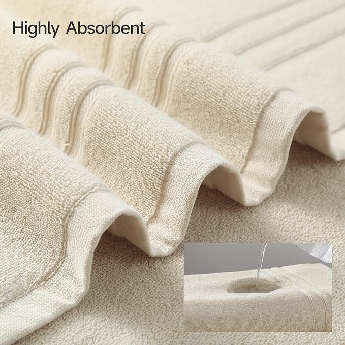 REDKISS 6 Piece Luxury Bath Towel Set - 100% Cotton Towels for Bathroom, 600 GSM Premium Beige Towels of 6, Includes 2 Large Bath Sheets, 2 Hand Towel, 2 Washcloths, Highly Absorbent