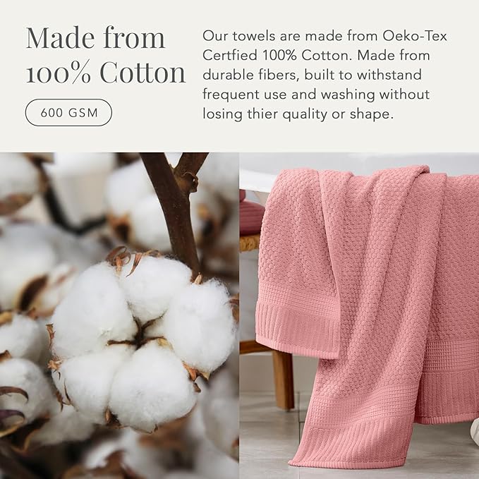 NY Loft 100% Cotton Hand Towel 6 Pack Hand Towel Set | Super Soft & Absorbent Quick-Dry Hand Towels 16" x 28" |Textured and Durable Cotton | Trinity Collection (6 Pack Hand Towel, Rose)