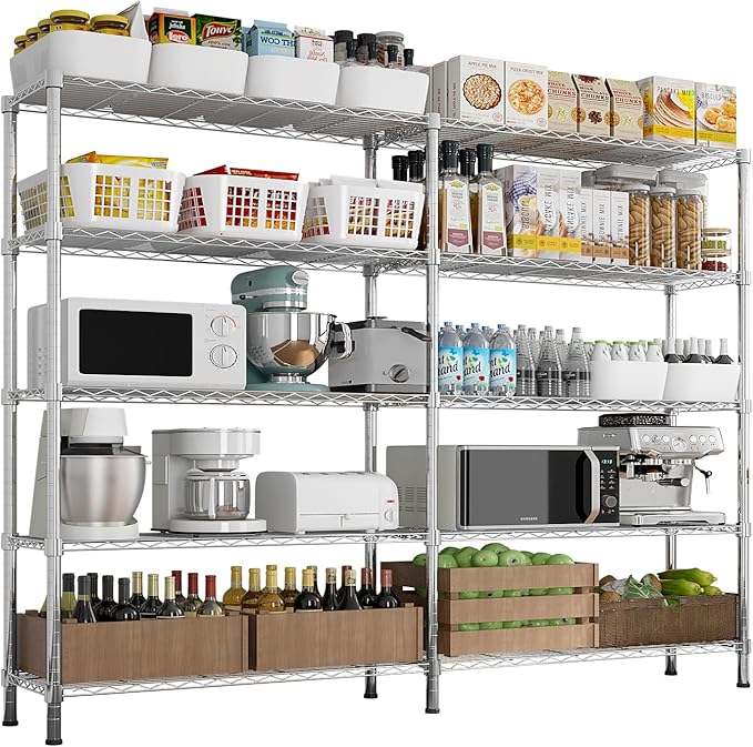 VINGLI 5 Tier Storage Shelves 1430LBS Heavy Duty Metal Shelving, Upgraded 58" W Garage Shelving Unit, Adjustable Wire Shelf for Storage Rack Commercial Pantry Shelf Organizer, 58" W × 13.8" D × 71" H
