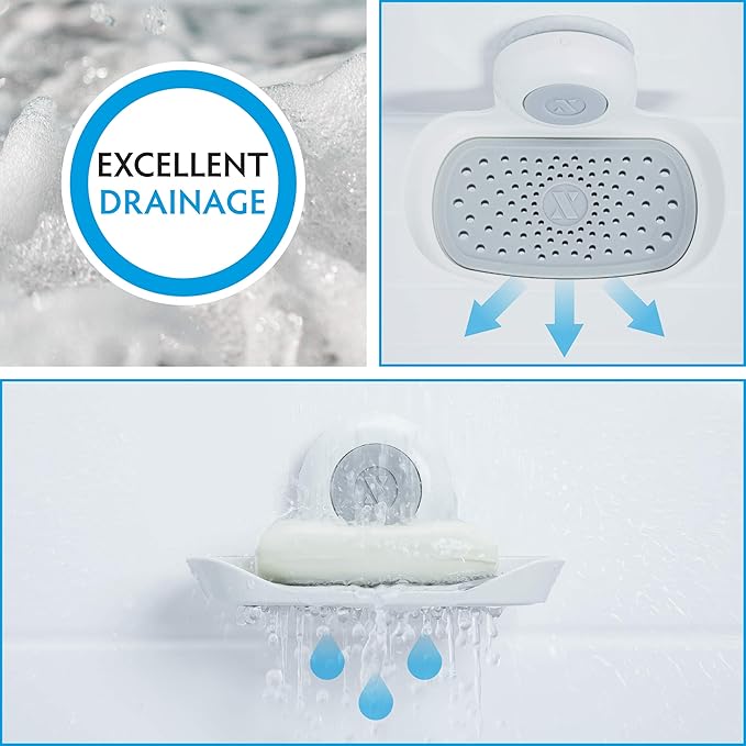 SlipX Solutions Strong Hold Soap Saver, Suction Cup Soap Holder, Must Have Universal Kitchen & Bathroom Shower Accessories (White, Single Tray (2-Pack)