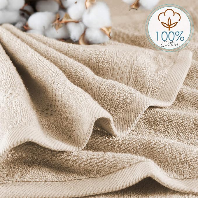 Hearth & Harbor Washcloths 12 Pack - 100% Cotton Washcloth for Body and face, High Absorbent and Soft 13"x13" Body Wash Cloth, Quick Dry - Cream Washcloths