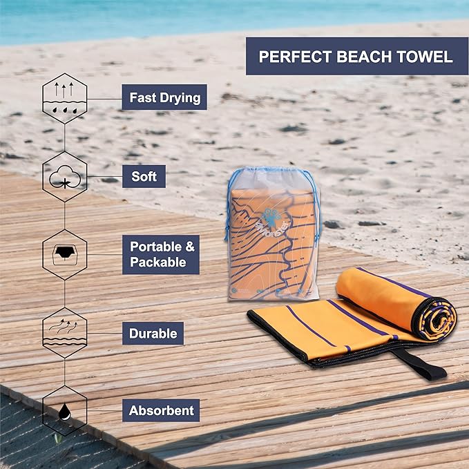 4Monster Microfiber Beach Towel Quick Dry,Super Absorbent Lightweight Travel Towel for Swimmers, Sand Free Camping Towel, Beach Towels for Pool,Swim,Water Sports,Yoga