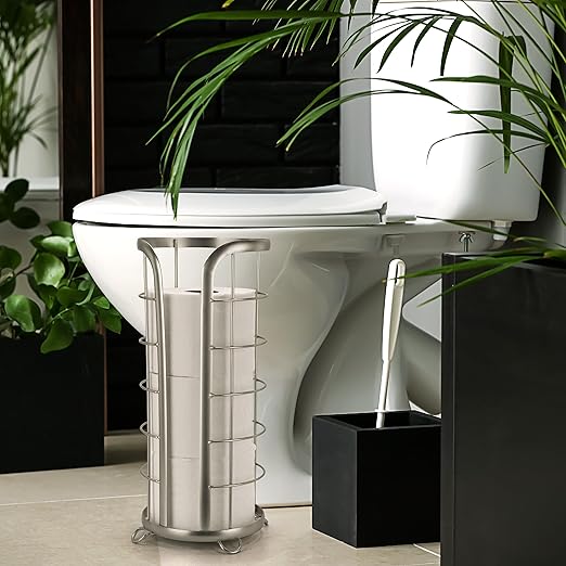 BROOKSTONE, Nickel Toilet Paper Holder, Freestanding Bathroom Tissue Organizer, Minimalistic Storage Solution, Modern & Stylish Design [Holds MEGA Rolls]