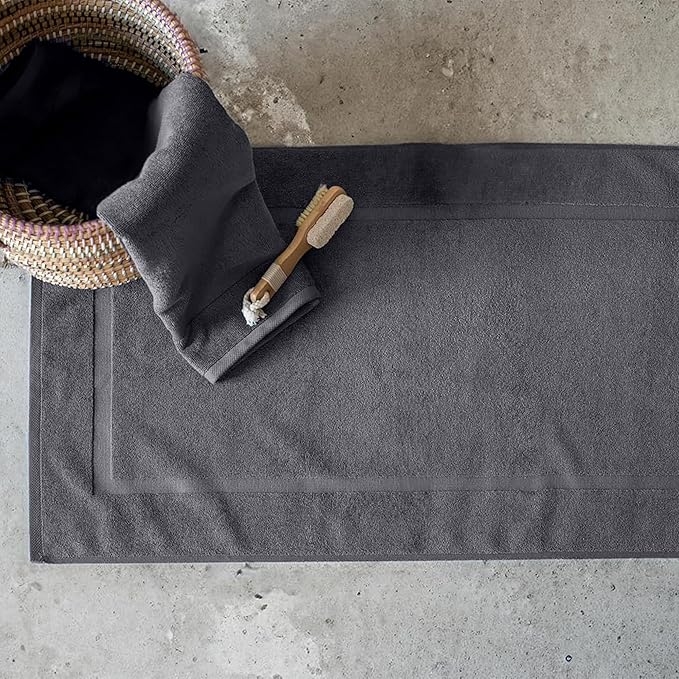 SALBAKOS 100% Turkish Cotton Bath Mat Set 2-Piece - 20x34 inch, Premium Quality Hotel & Spa Collection, Soft, Absorbent, Long Lasting, Durable Bathroom Rugs | Made in Turkey (Gray, 2 Bath Mats)